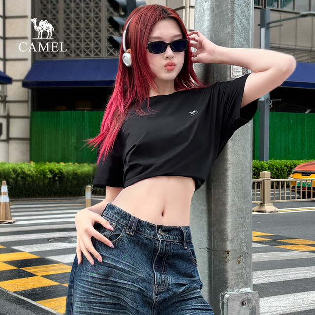 Camel women's quick-drying short-sleeved T-shirt 2025 summer new pure color couple sports and casual half-sleeved T-shirt for men and women