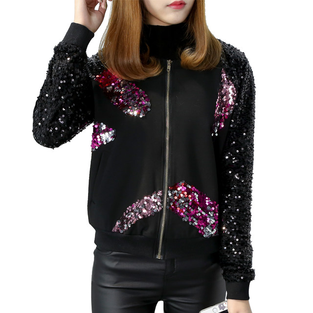 Fat girl mm large size jacket autumn and winter style age-reducing baseball uniform colorful sequin heavy embroidery jacket 200Jin [Jin equals 0.5kg] trendy