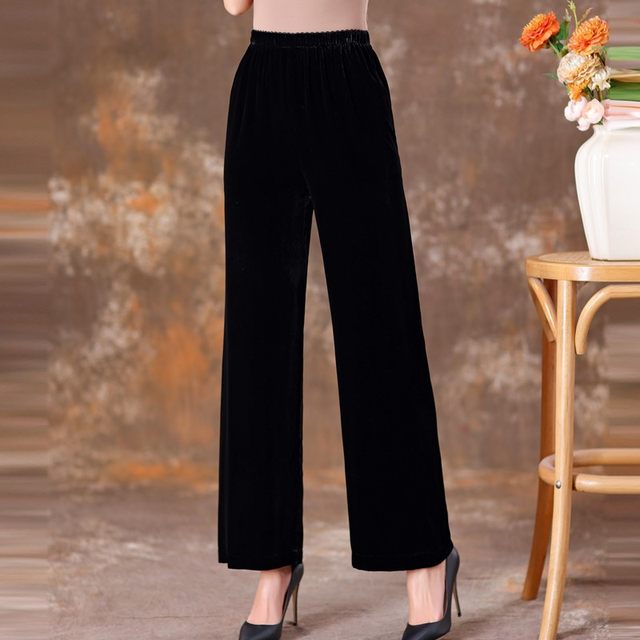 Golden velvet wide -leg pants women's narrow version high waist high waist 2024 autumn and winter new black pants casual straight pants