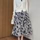 Black and white intellectual printed large skirt retro pocket single layer puffy skirt spring and summer design elastic waist
