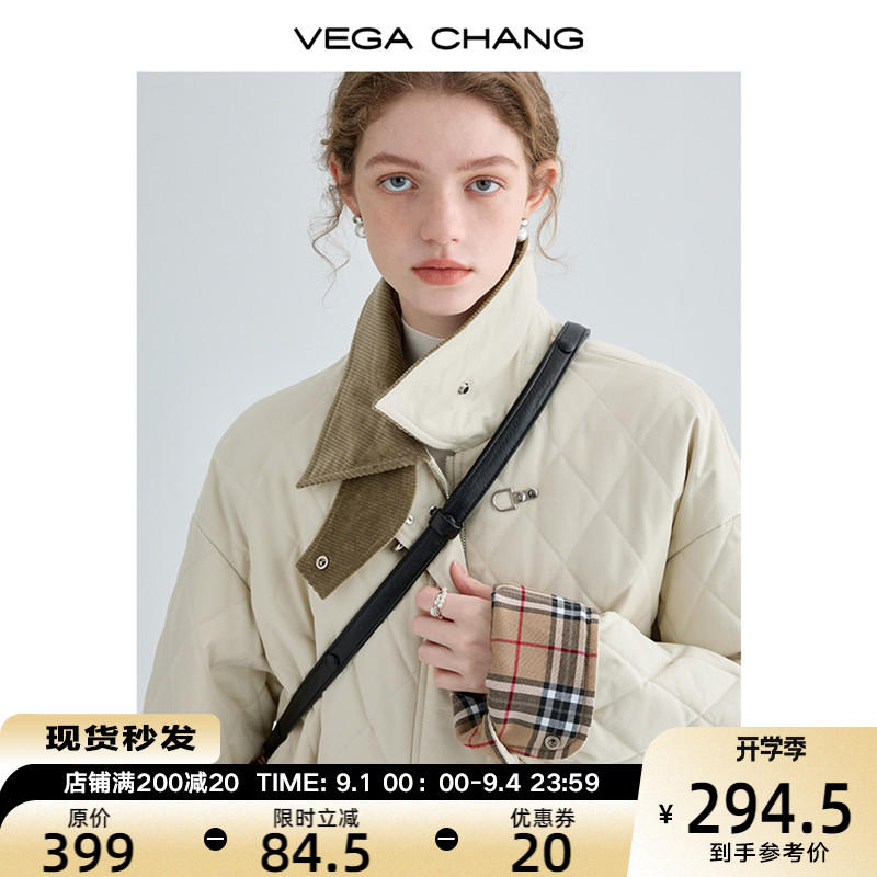 【限時79折】飛機扣棉衣女2022冬新款方領拼接菱格棉服外套ins潮