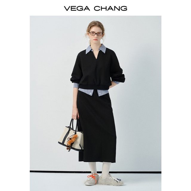 Fashionable two-piece set for women 2025 autumn new style splicing design high-end fashionable suit