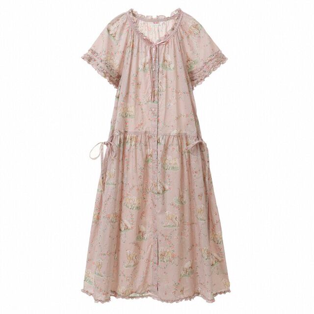 Cuty customization Japanese cute lamb with gorgeous prints, simple version of small flying sleeve dress
