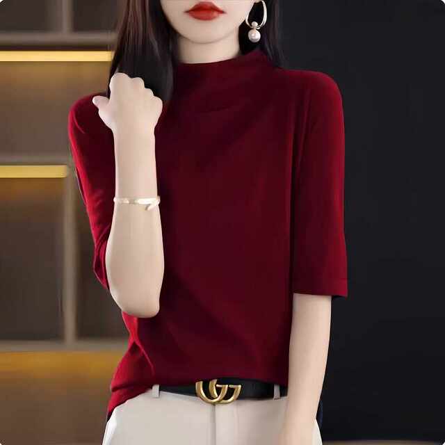 Bottom shirt for women in spring and autumn thin loose mid-sleeved T-shirt top fashionable 2025 new light-cooked style purple knitted sweater
