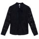 Xing's women's clothing spring and autumn new black lace commuting shirt women's long-sleeved hollow top bow tie shirt