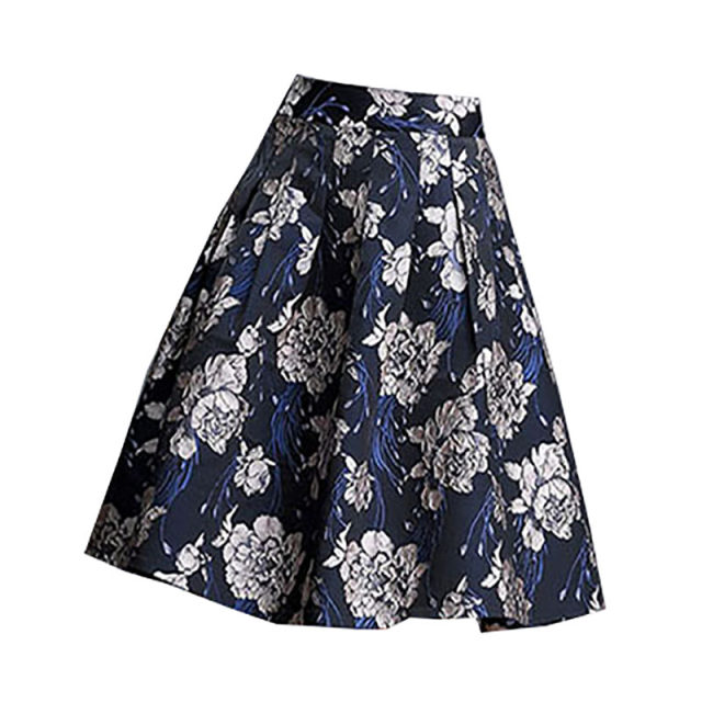 High waist printed short skirt women's 2025 spring and autumn new retro puffy skirt A-line skirt pleated skirt umbrella skirt