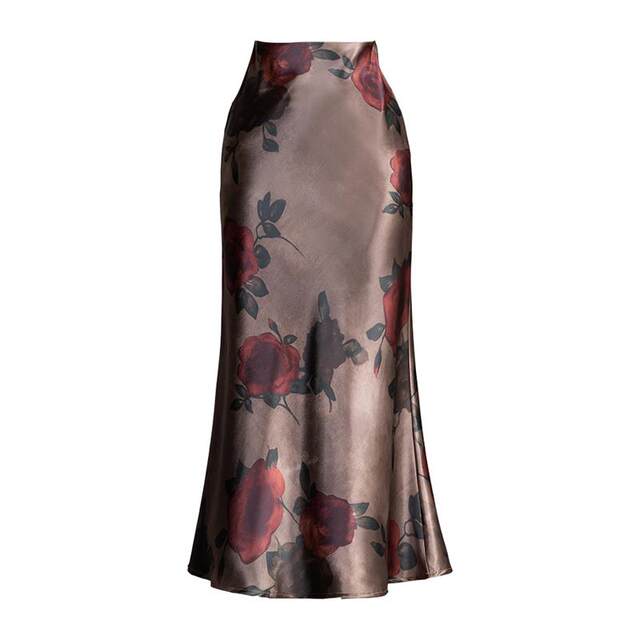 Retro printed satin fishtail skirt for women's summer 2025 new temperament long skirt hip-cover skirt new Chinese skirt