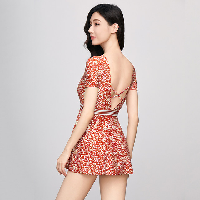 Anlifang's new product of slightly fat girl with short sleeves with large size to make her look slim and beautiful back skirt split swimsuit ES00241