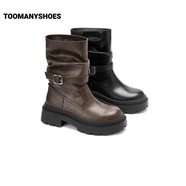 Meng Ziyi's same Toomanyshoes biker brown rider boots autumn and winter British style