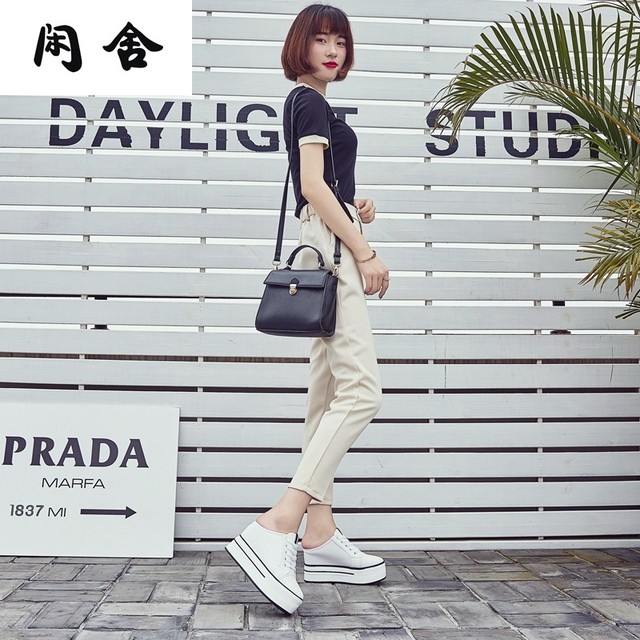 Xianshe autumn new style inner heightening half slippers college style Baotou women's sandals 10cm high heel platform thick sole no heel