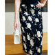 Retro pleated floral skirt with hips and one-step skirt slim straight skirt printed elastic waist floral temperament skirt