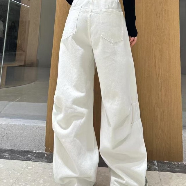 European loose scimitar wide-leg jeans for women 2025 spring new high-waist retro straight trousers weis7257

