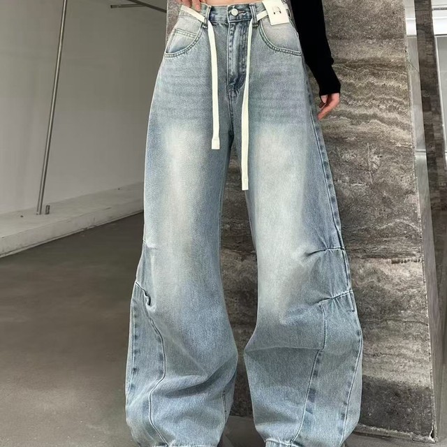 European loose scimitar wide-leg jeans for women 2025 spring new high-waist retro straight trousers weis7257
