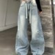European loose scimitar wide-leg jeans for women 2025 spring new high-waist retro straight trousers weis7257
