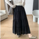 Fine rice customization Korean pleated chiffon skirt versatile solid color cake skirt elastic waist droop A-line long skirt new