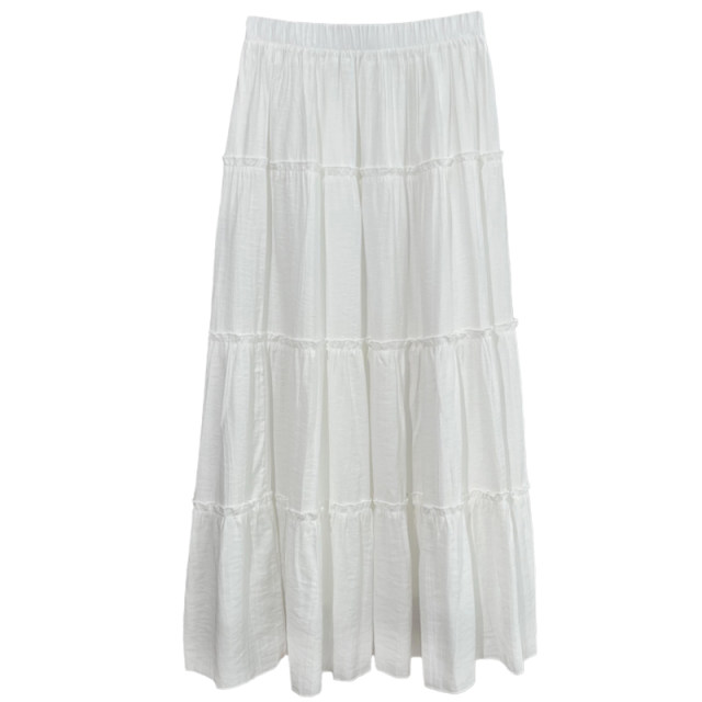 Fine rice customization Korean pleated chiffon skirt versatile solid color cake skirt elastic waist droop A-line long skirt new