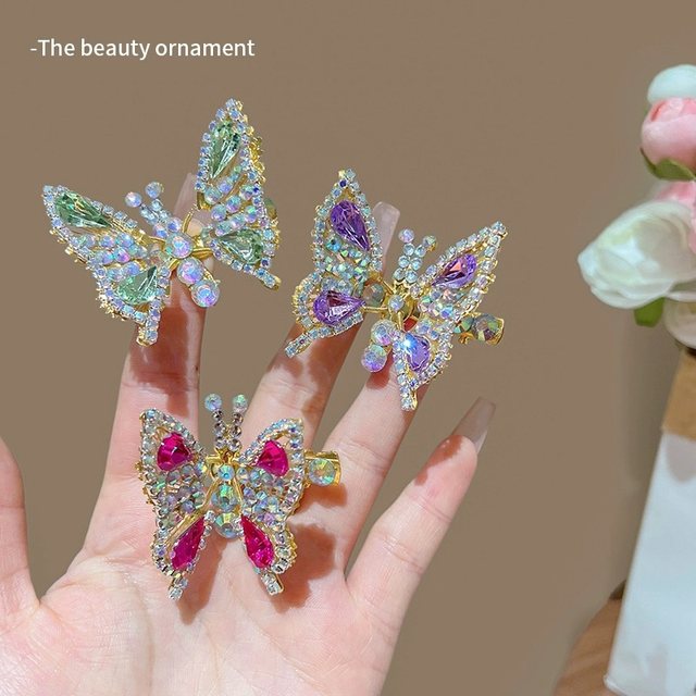 Children's hairpins with moving rhinestone butterfly hairpins, cute hairpins that can fly, side clips for broken hair and bangs clips
