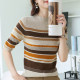 Round-neck cardigan in autumn and winter new style inner wear warm rainbow striped design sweater mother's base shirt trendy