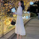 
Pincai long-sleeved dress for women with half-high neck solid color lace skirt elegant design long skirt P136Q278