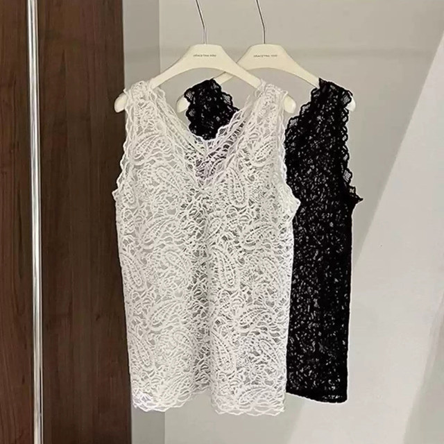 Fat mm sexy backless lace V-neck tank top T-shirt for women 300Jin [Jin equals 0.5kg] plus size loose belly-covering casual slimming top