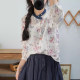 Ancient and colored retro stand collar loose large size cardigan shirt single-breasted long sleeve floral linen shirt women's spring