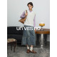 Unvesno (Un) Make old water -washing edges to split small pleated middle waist denim skirt
