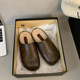 French thick-soled Birken versatile toe half-slippers for women's shoes for 2025 autumn and winter new velvet retro lazy shoes