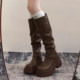 Brown retro British style thick heel thick sole boots for women 2025 new autumn and winter slim boots knight boots