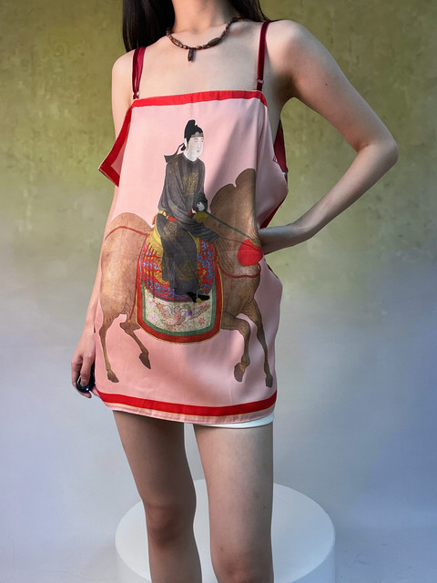 Chang'an lychee red pink double-sided Dunhuang ancient painting New Chinese style personalized vacation printed suspender vest