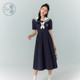 Zihan college style dress women's summer new Japanese casual navy collar tie waist short-sleeved mid-length skirt