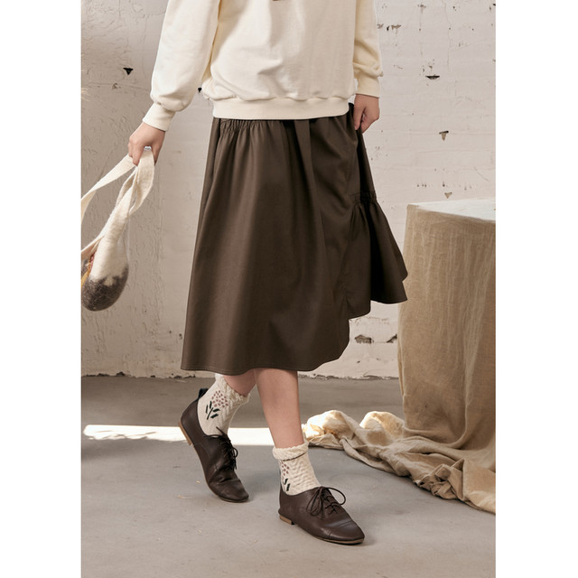 Zihan irregular stitching PU leather skirt women autumn new retro Mirad casual high waist A -line skirt
