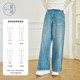 Zihan bow printed wide-leg jeans for women in spring and autumn new light blue 100% pure cotton loose casual pants