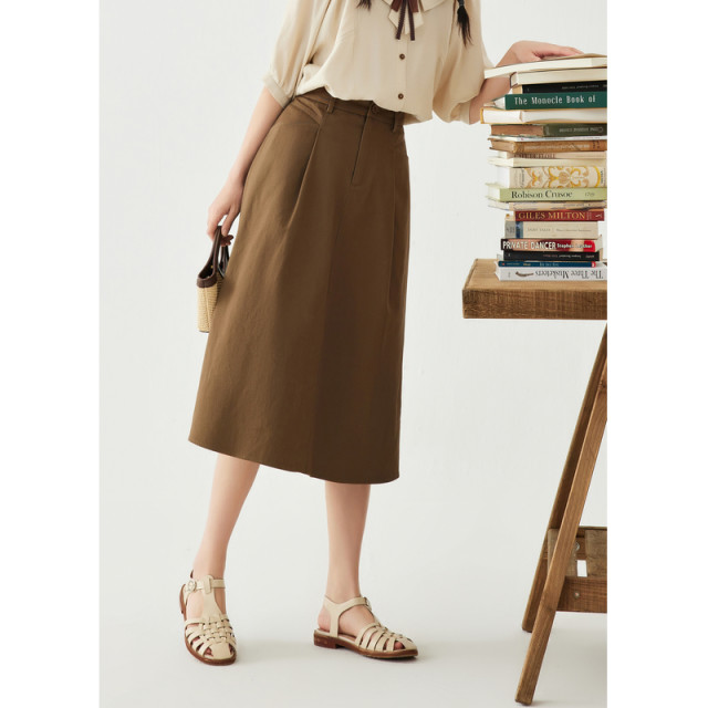 Zihan Retro Cotton Skirt Women's Summer New Art Forest Versatile High Waist Slim Mid-Length A-Line Skirt