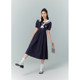 Zihan college style dress women's summer new Japanese casual navy collar tie waist short-sleeved mid-length skirt