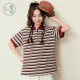 Purple-Han Red Striped POLO Shirt for Women 2025 Summer New Navigation American College Style Loose Short Sleeve T-Shirt