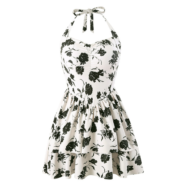 New couple swimsuit, female one-piece skirt, boxer angle, slimming, belly-covering, slightly fat, off-shoulder, men's beach trunks, vacation swimwear