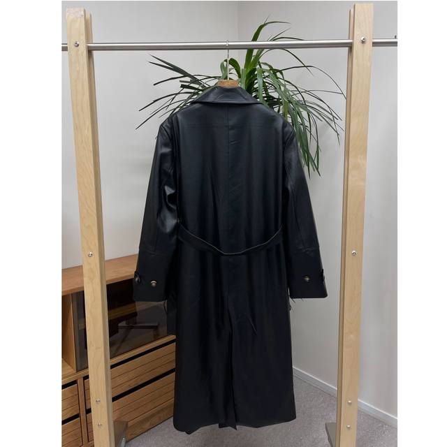 Spring women's loose black long leather windbreaker spring and autumn temperament retro motorcycle suit
