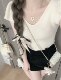 Hot girls' niche design sense small flying sleeve knitted short sleeve 2025 summer new slim fit slim V-neck versatile top