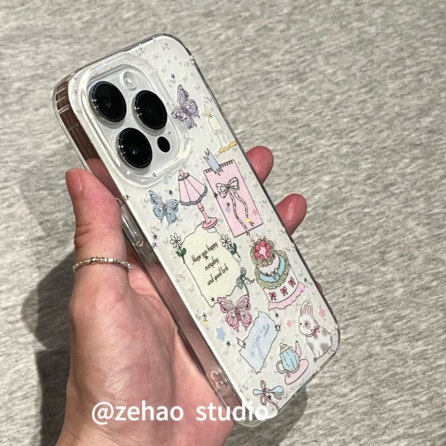 
ZEHAO*ins girly glitter table lamp cake double layer printing Korean style 14 suitable for iphone16promax apple 16pro mobile phone case apple 16/15 soft 17Promax protective cover 1 female