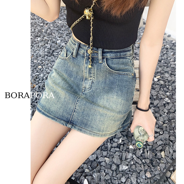 Retro old denim skirt for women 2024 summer new hot girl high waist large size versatile hip skirt