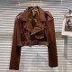 High-end Internet celebrity same style back embroidered lace-up leather jacket for women 2025 Spring and Spring New Hot Girls Motorcycle Short Jacket
