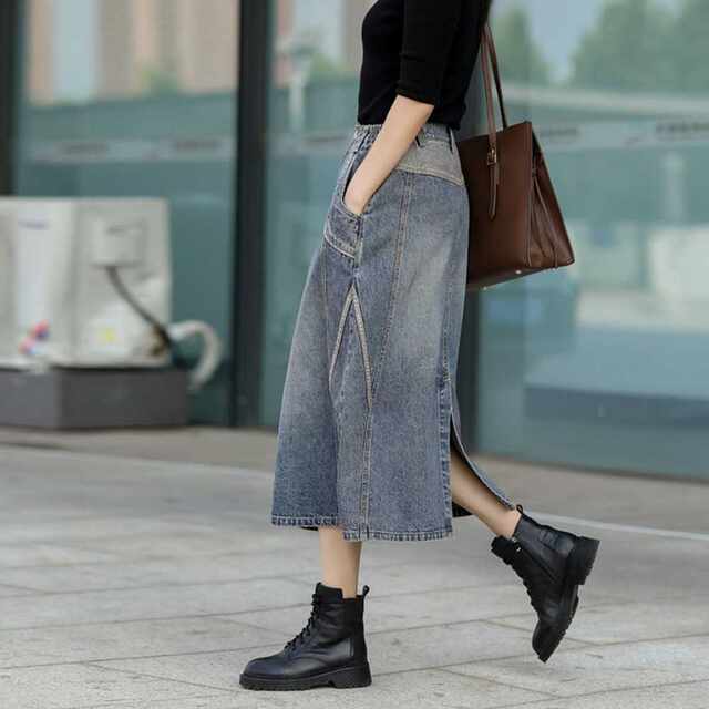 High-waisted slim and slim A-line skirt 2025 new summer retro slit casual mid-length skirt for women