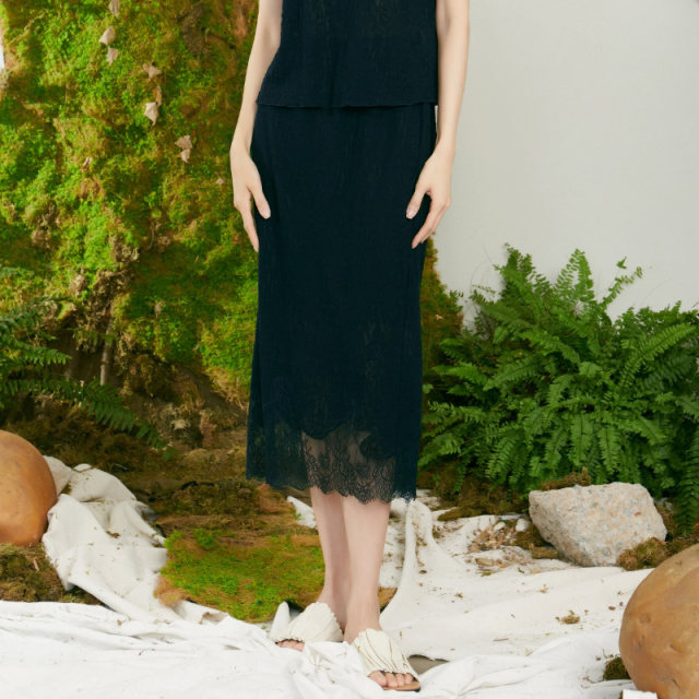 TALASA design embroidered skirt 2025 spring and summer new lace splicing retro elegant slim pencil skirt