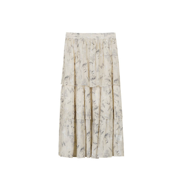 The same silk cotton printed skirt in TALASA mall 2025 spring and summer new high-waisted versatile slim cake skirt