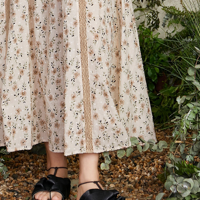TALASA cotton floral skirt 2025 spring and summer new high-waist splicing design elegant temperament long skirt
