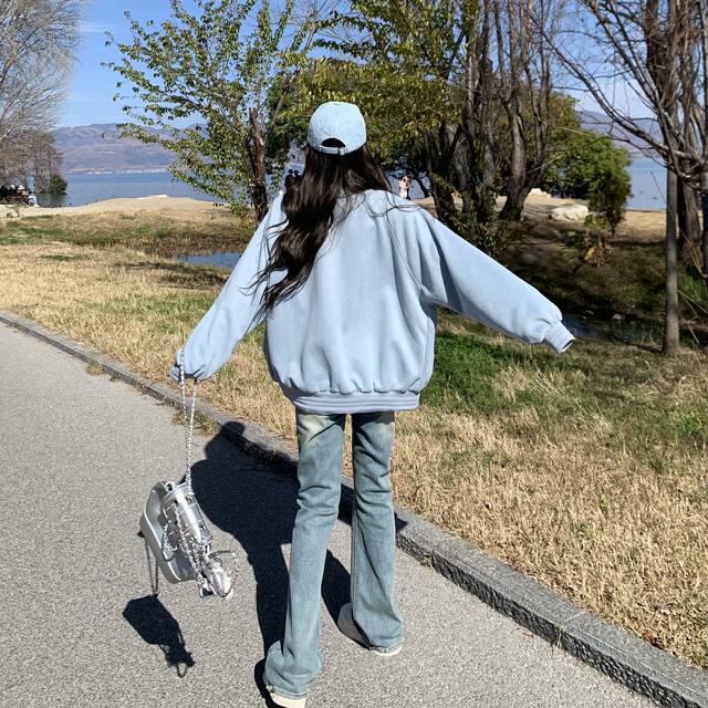 3MER Oh, three girls, wearing plaid stand-up collar jacket on both sides, spring and autumn loose design, men and women's retro jacket
