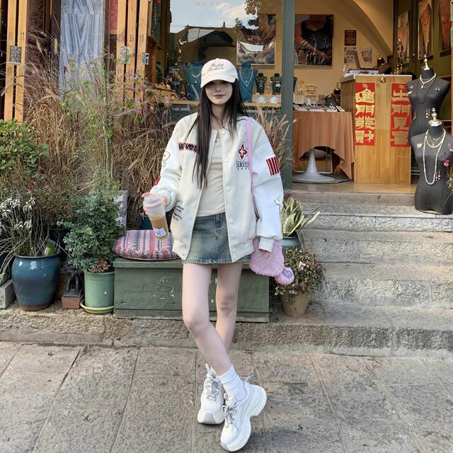 3MER Oh, the three girls American retro washing and old denim skirt for women, versatile A-line short skirt, high-waisted skirt