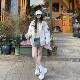 3MER Oh, the three girls American retro washing and old denim skirt for women, versatile A-line short skirt, high-waisted skirt