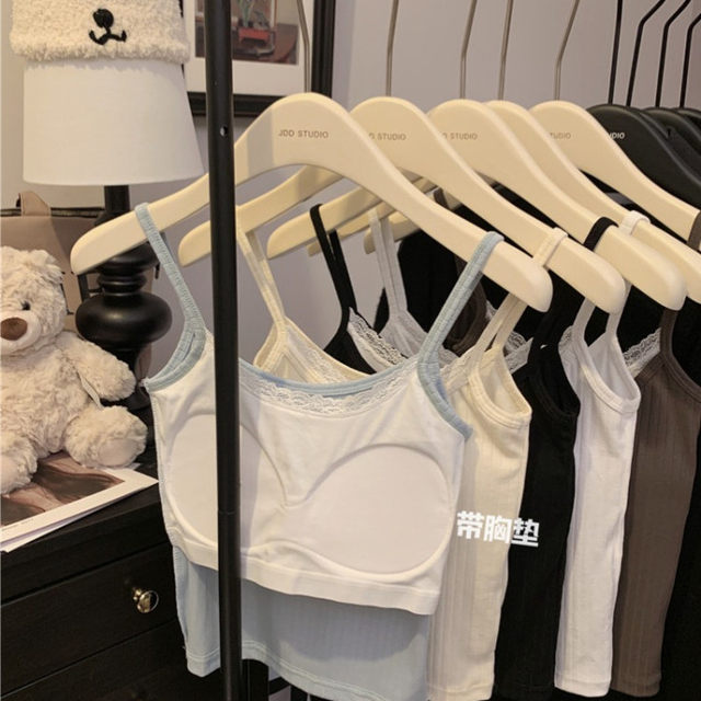 Fake two-piece lace lace small suspender vest for women with breast pads in summer pure hot girl slim short top