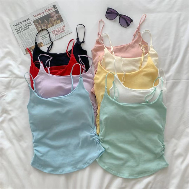 Fresh and pure style design pleated with chest pad suspender vest for women with inner wear and outer wear slim and beautiful back top in summer